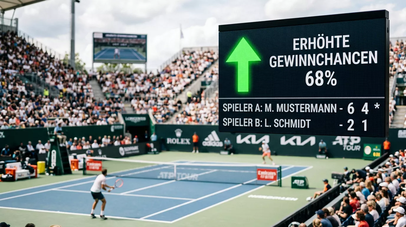 Aufwärtspfeil auf einer digitalen Anzeigetafel bei einem Tennisturnier