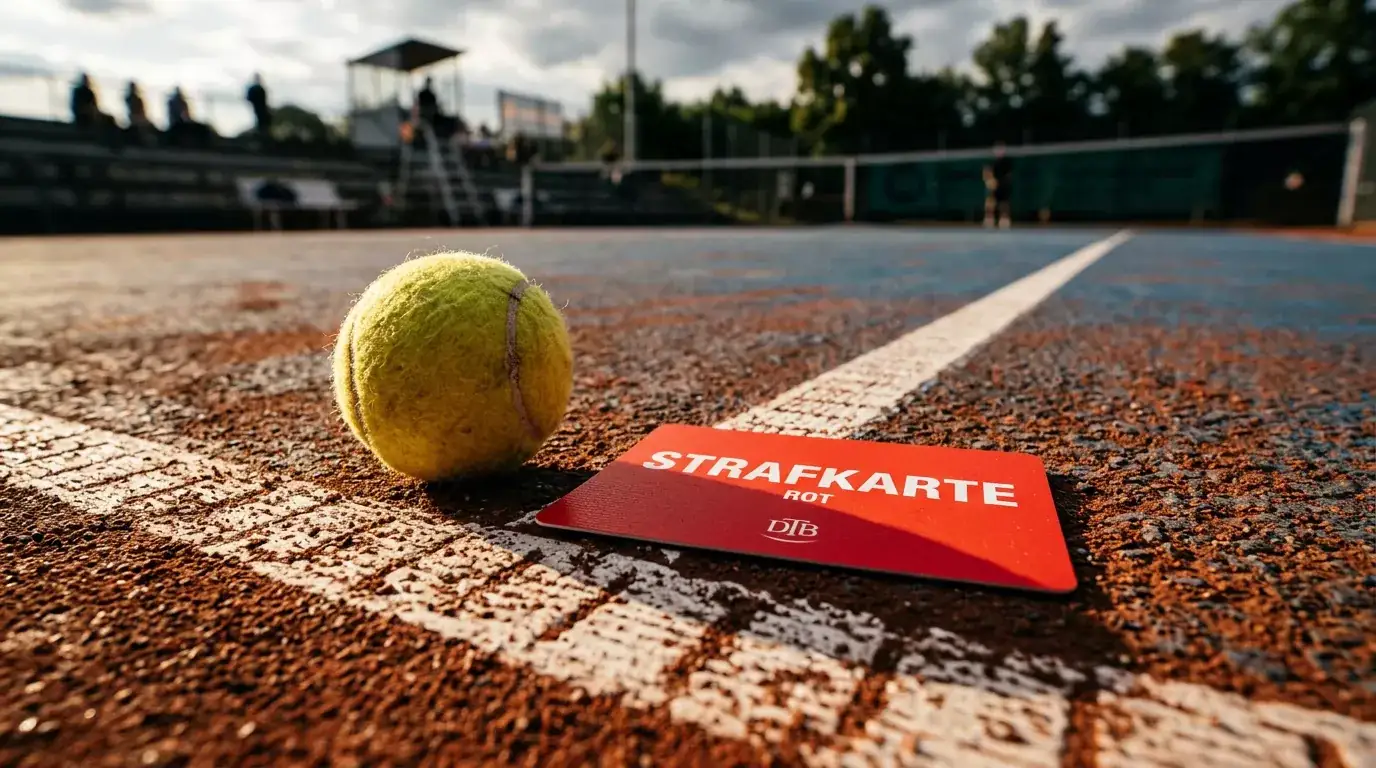 Rote Karte neben einem Tennisball auf dem Spielfeld